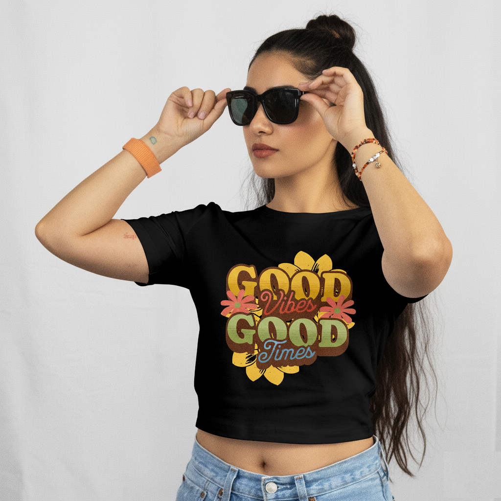 Crop Top With "Good Vibes Good Times" Printed