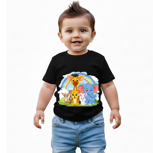 Baby's Black Infant T-shirt with Printed a Animal Design