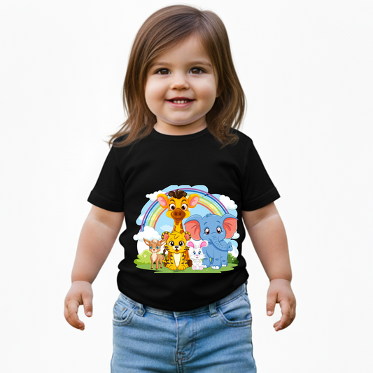 Baby's Black Infant T-shirt with Printed a Animal Design