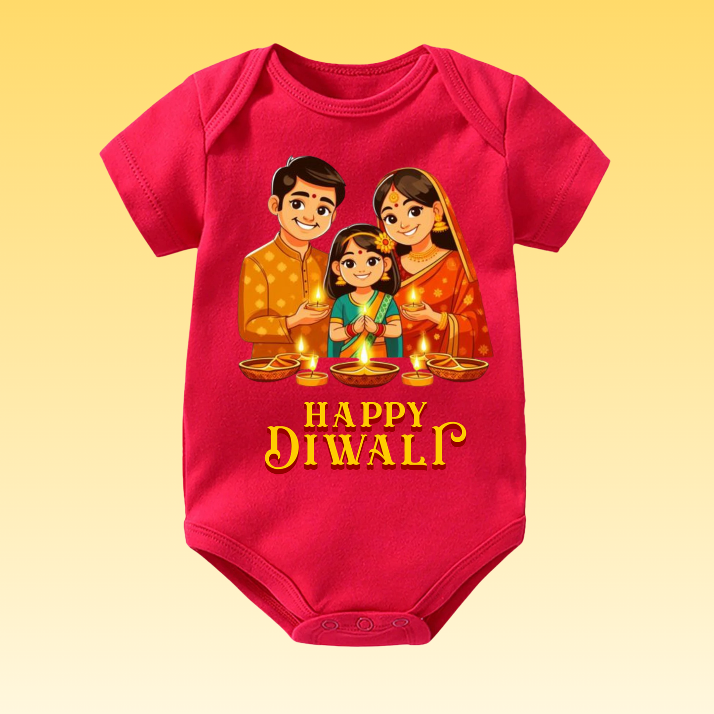 Baby's Romper with Printed a Design "Happy Diwali"