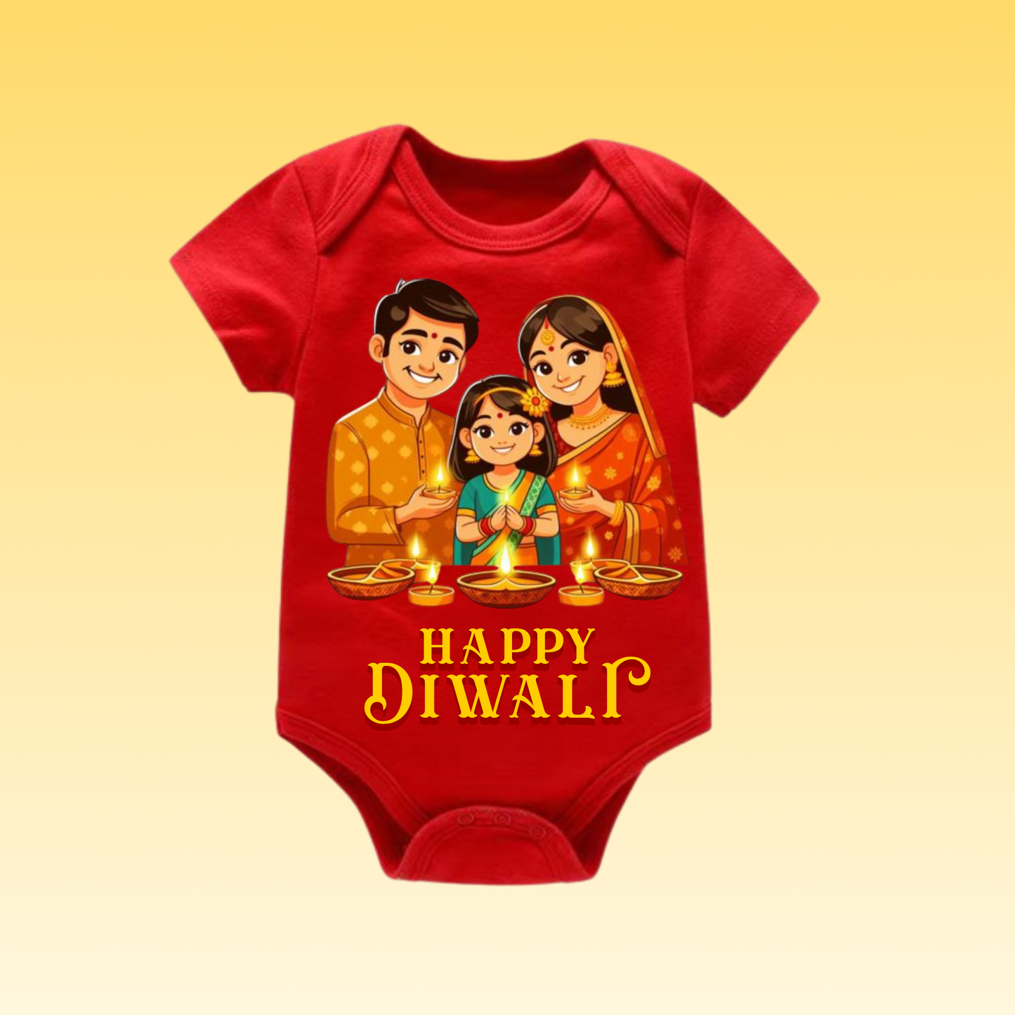 Baby's Romper with Printed a Design "Happy Diwali"