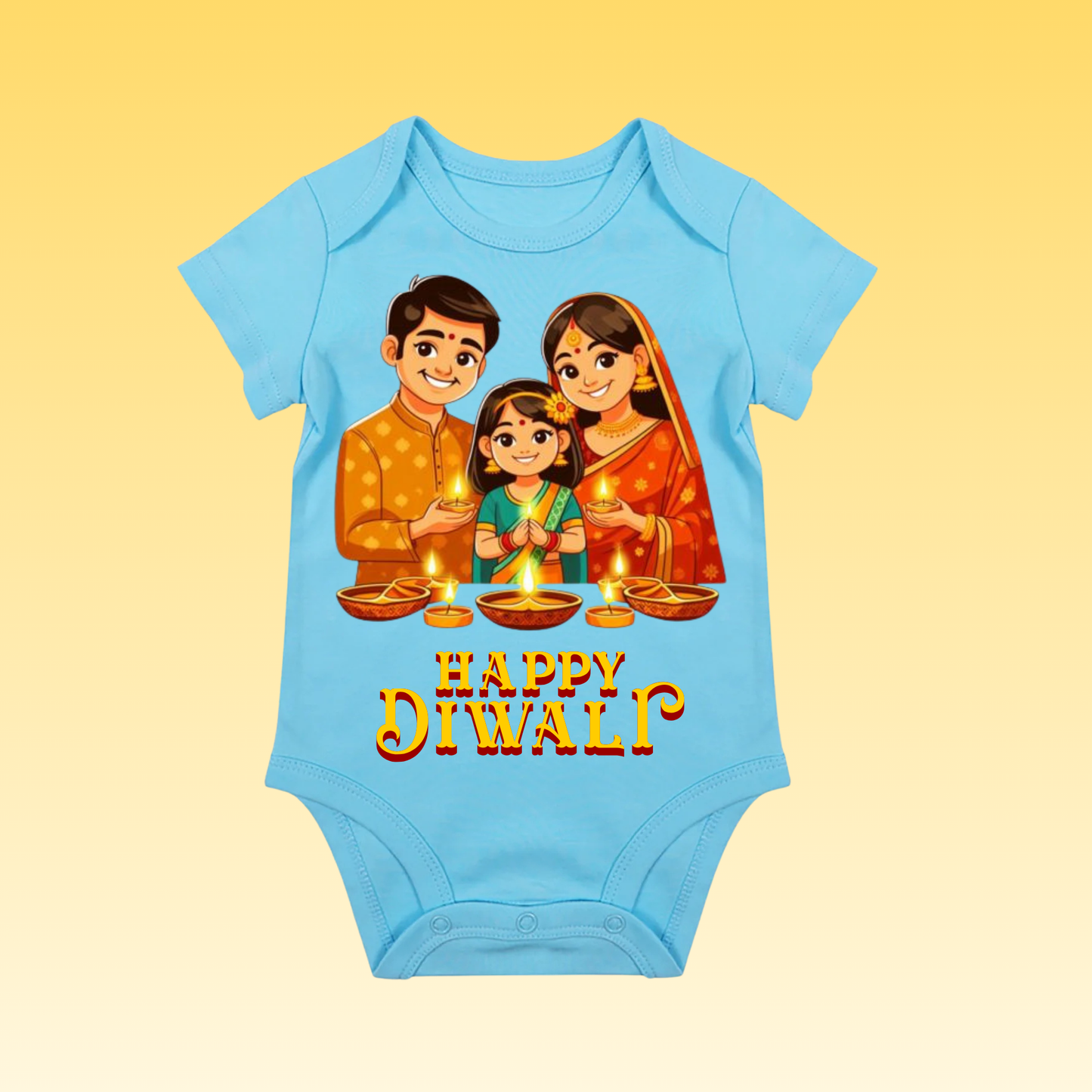 Baby's Romper with Printed a Design "Happy Diwali"