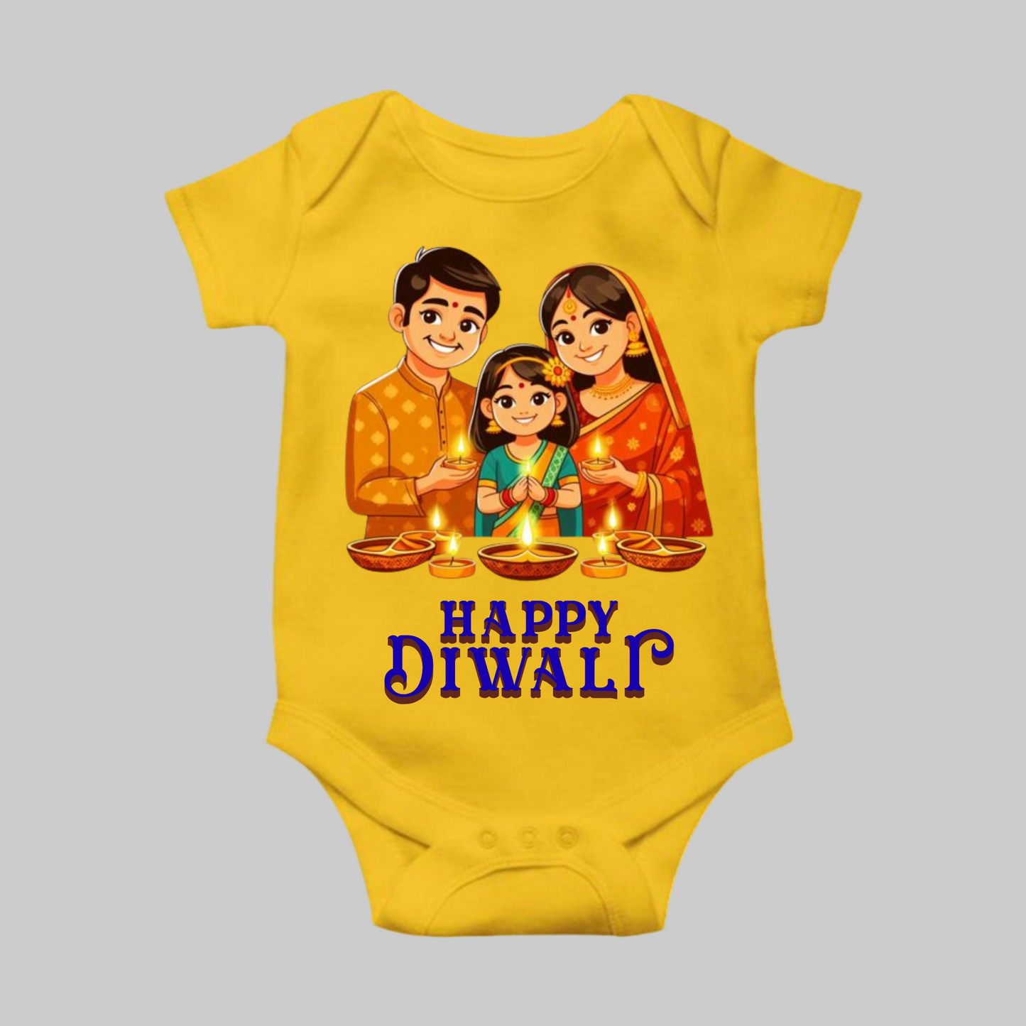 Baby's Romper with Printed a Design "Happy Diwali"
