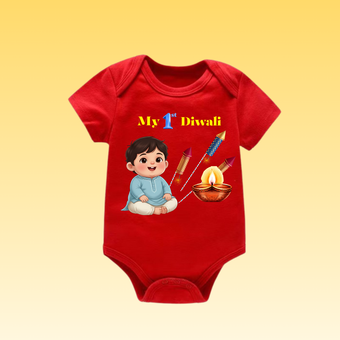 Baby's Romper with Printed a Design "My 1st Diwali"