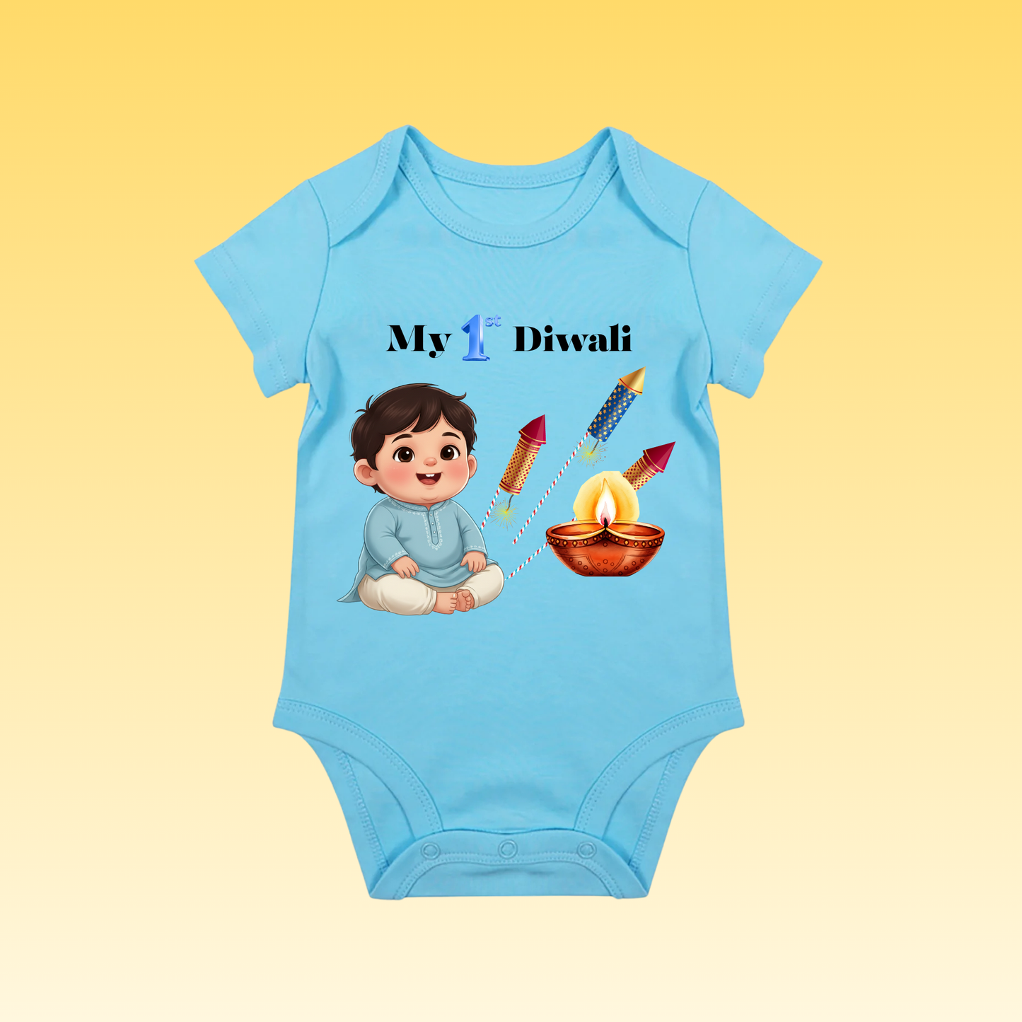Baby's Romper with Printed a Design "My 1st Diwali"