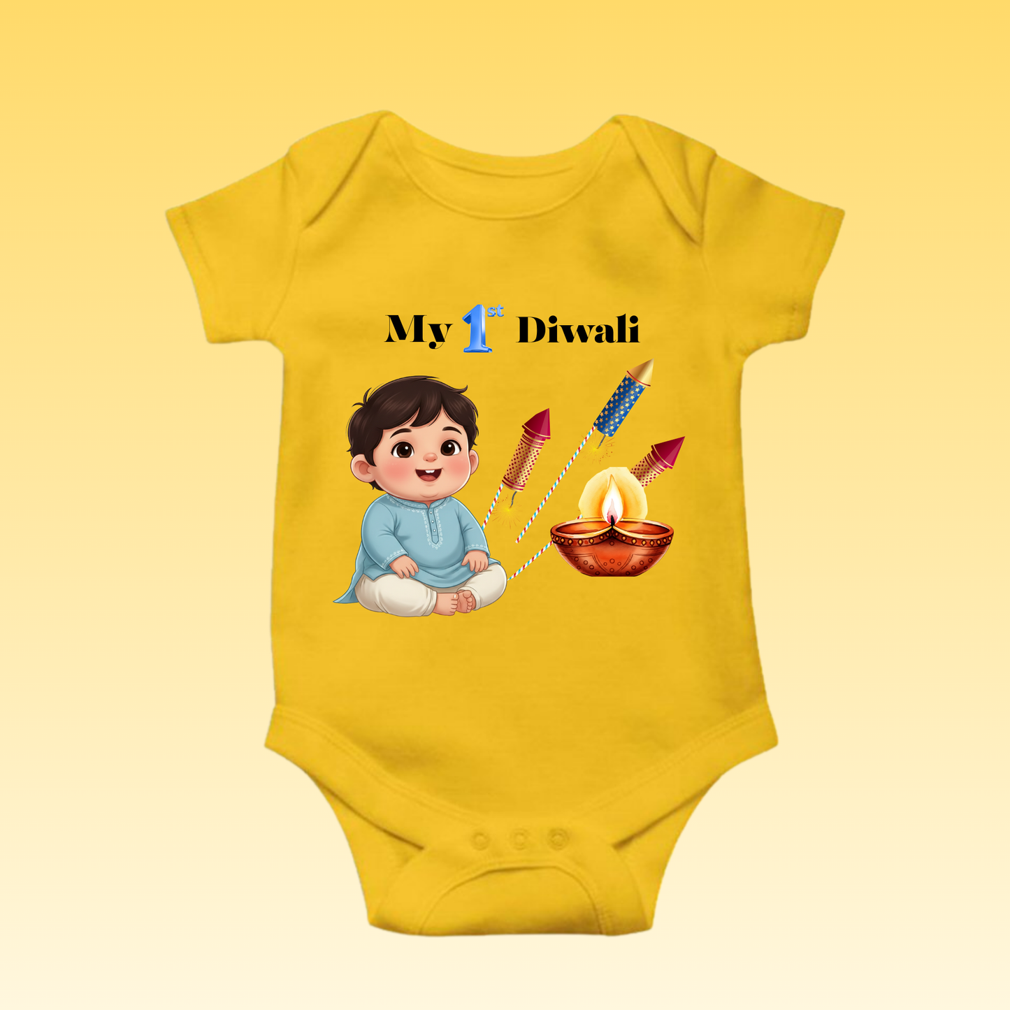 Baby's Romper with Printed a Design "My 1st Diwali"