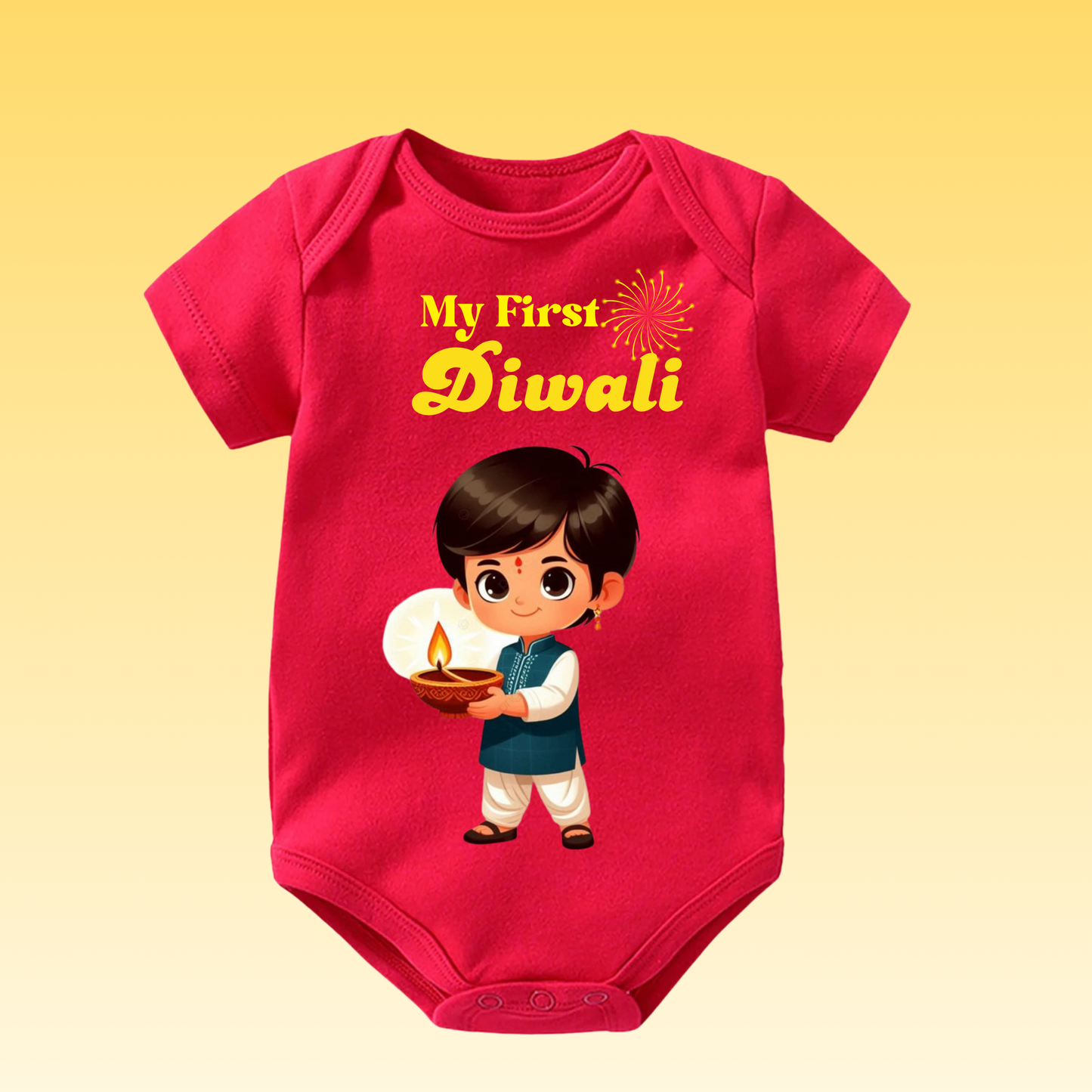 Baby's Romper with Printed a Design "My First Diwali"
