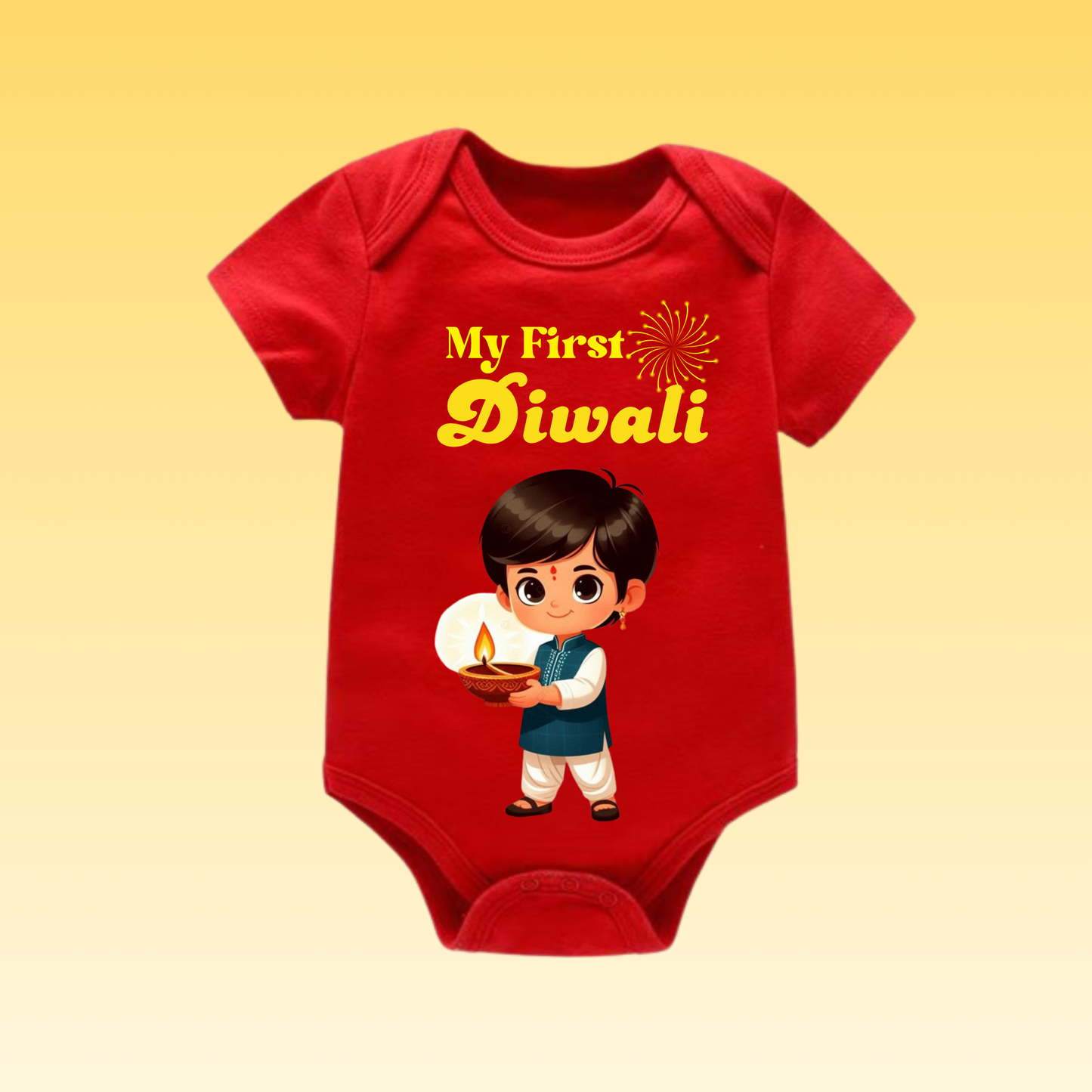 Baby's Romper with Printed a Design "My First Diwali"