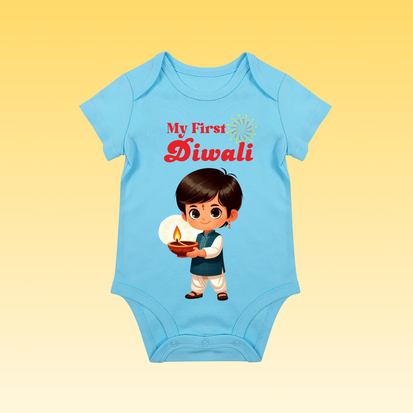 Baby's Romper with Printed a Design "My First Diwali"