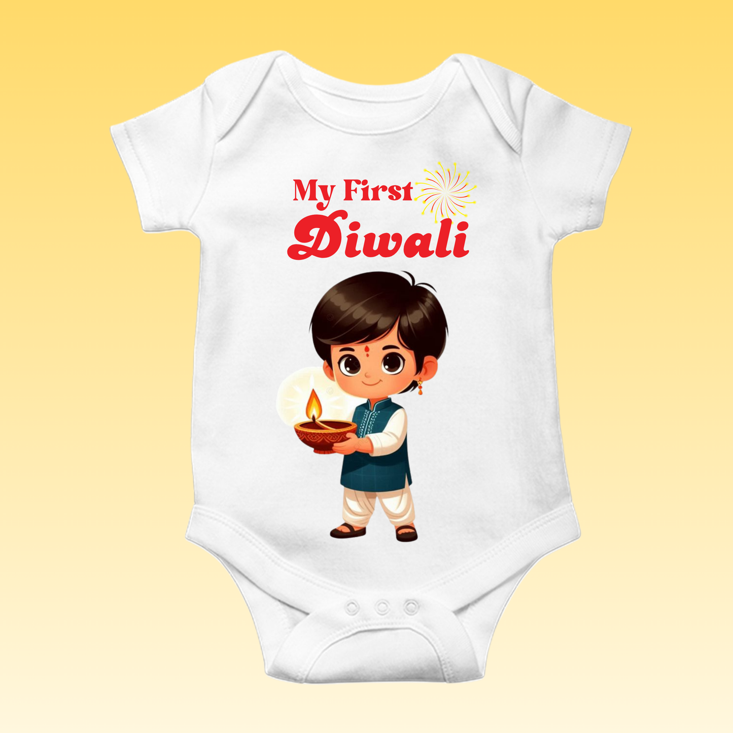 Baby's Romper with Printed a Design "My First Diwali"