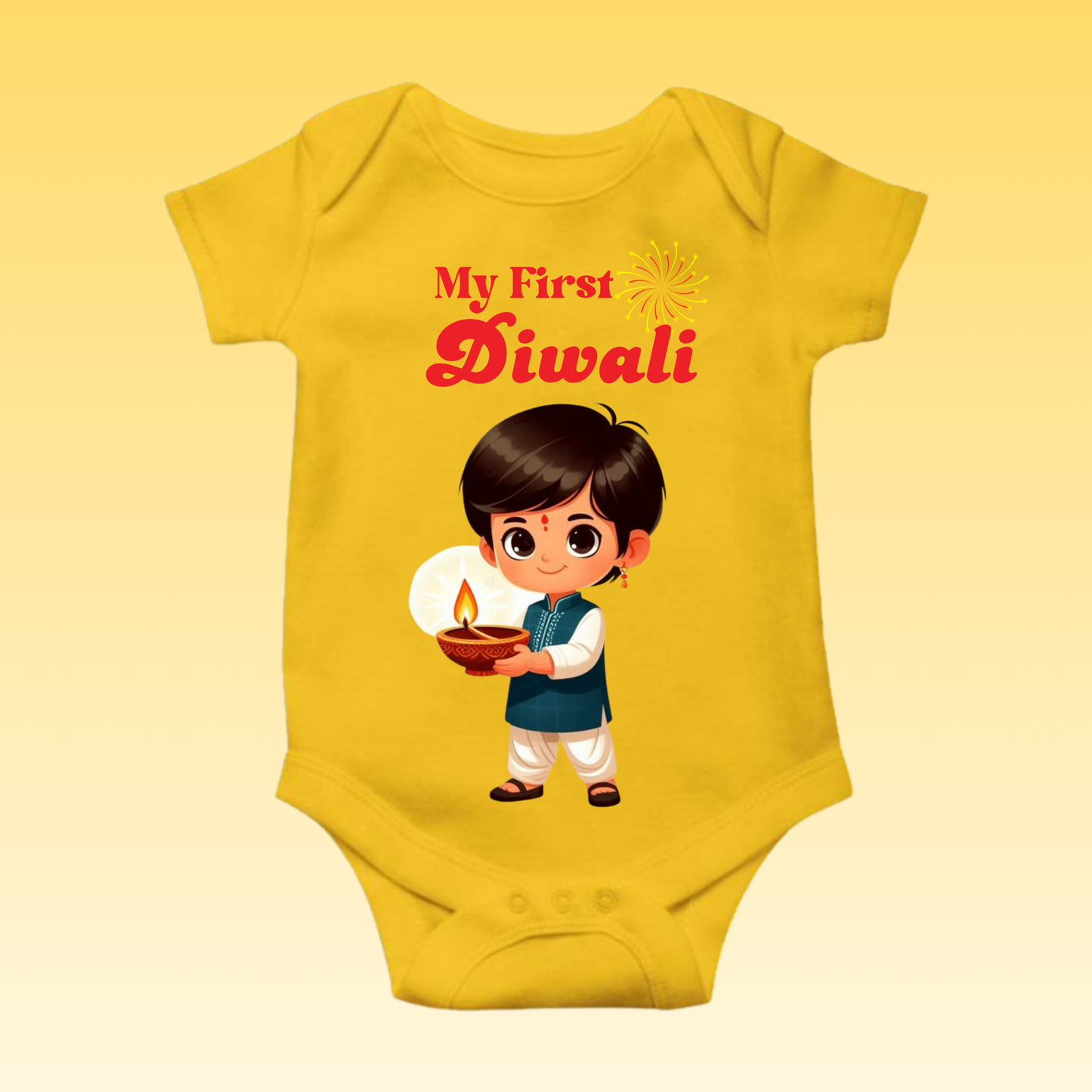 Baby's Romper with Printed a Design "My First Diwali"