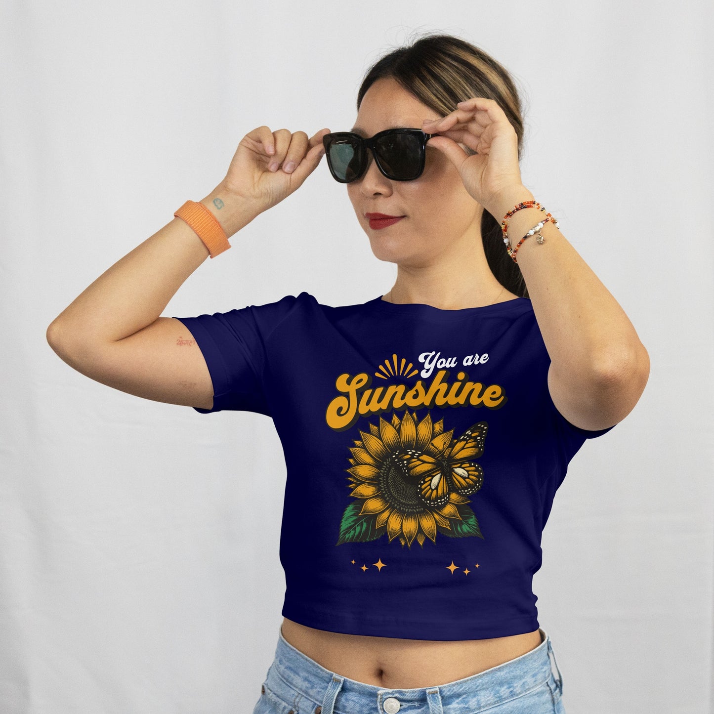 Crop Top With "you are sunshine - sunflower" Print