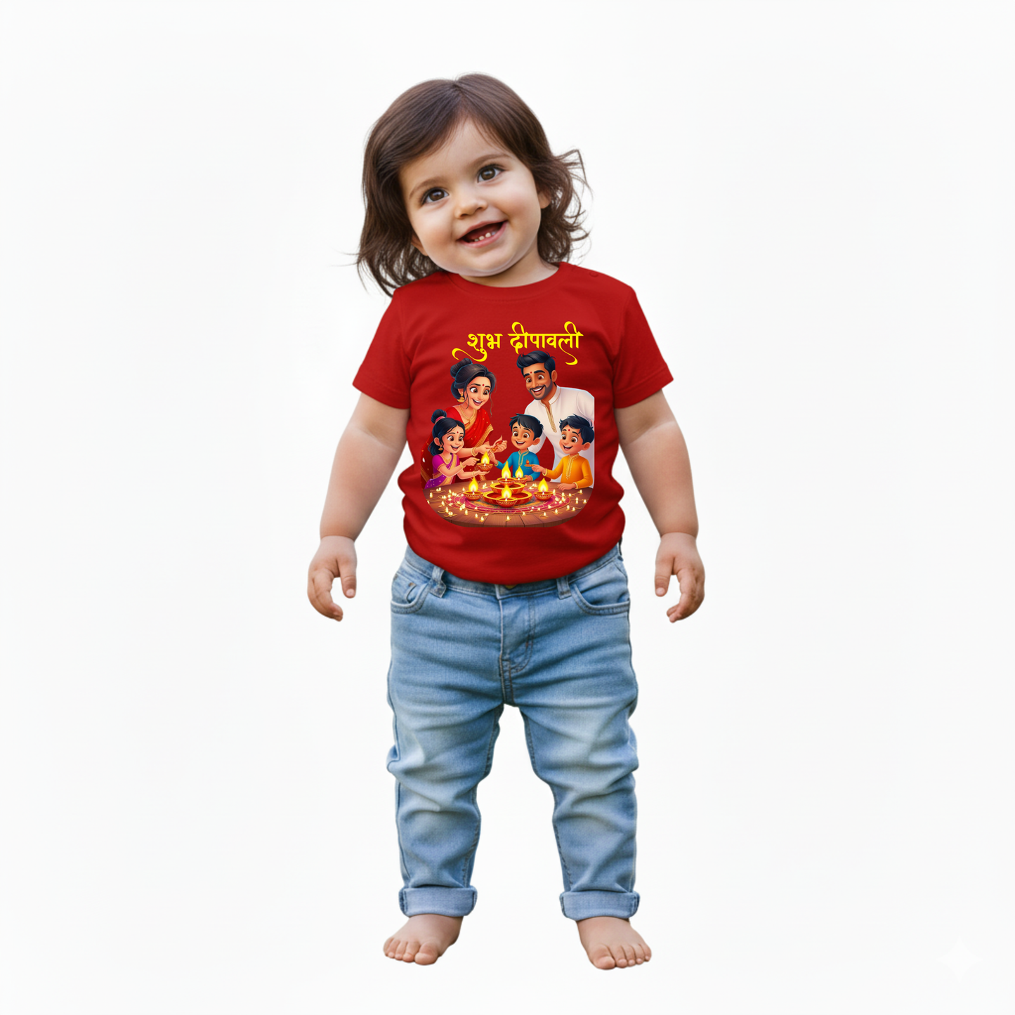 Baby's Red Infant T-shirt with Printed a "Subh Deepawali" Design