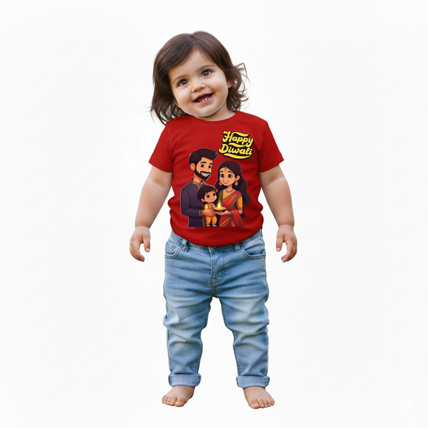 Baby's Red Infant T-shirt with Printed a "Happy Diwali" Design