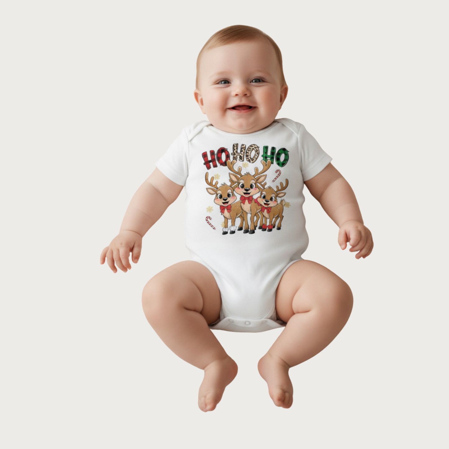 Christmas Reindeer "HO HO HO" Design Onesies, Unisex Baby Romper