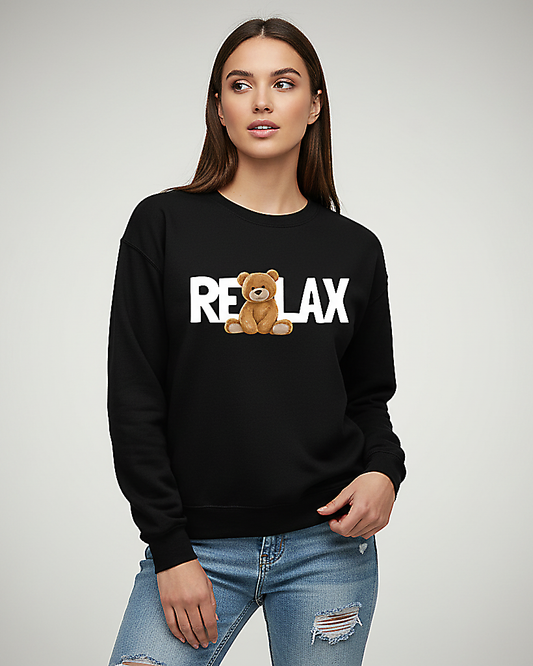 The Cozy Bear "RELAX" Crewneck Sweatshirt - Black