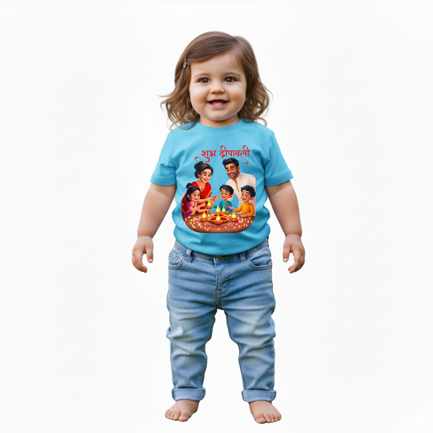 Baby's Sky Blue Infant T-shirt with Printed a "Subh Deepawali" Design