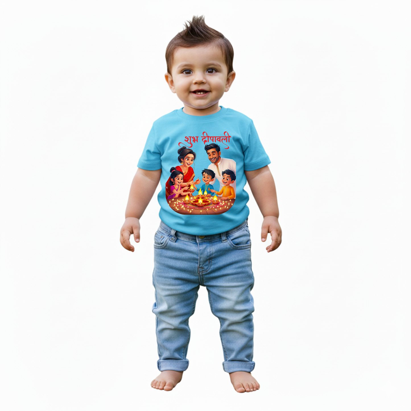 Baby's Sky Blue Infant T-shirt with Printed a "Subh Deepawali" Design
