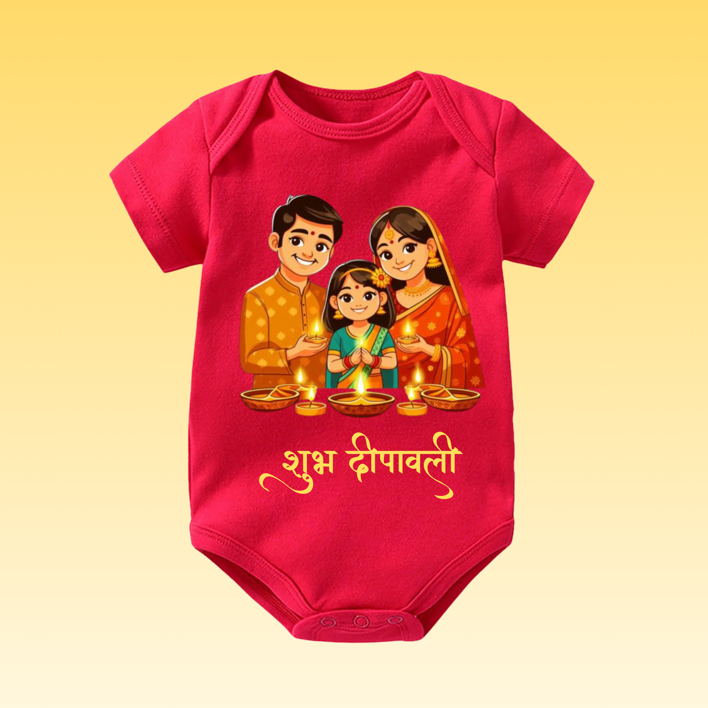 Baby's Romper with Printed a Design "Subh Diwali With Family"