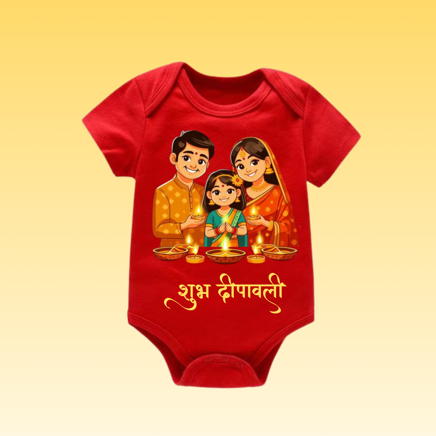 Baby's Romper with Printed a Design "Subh Diwali With Family"