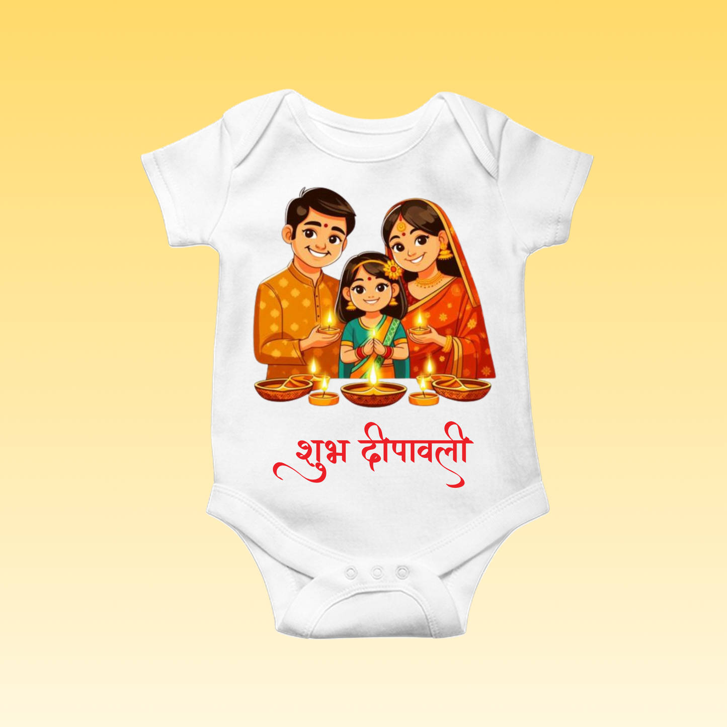 Baby's Romper with Printed a Design "Subh Diwali With Family"