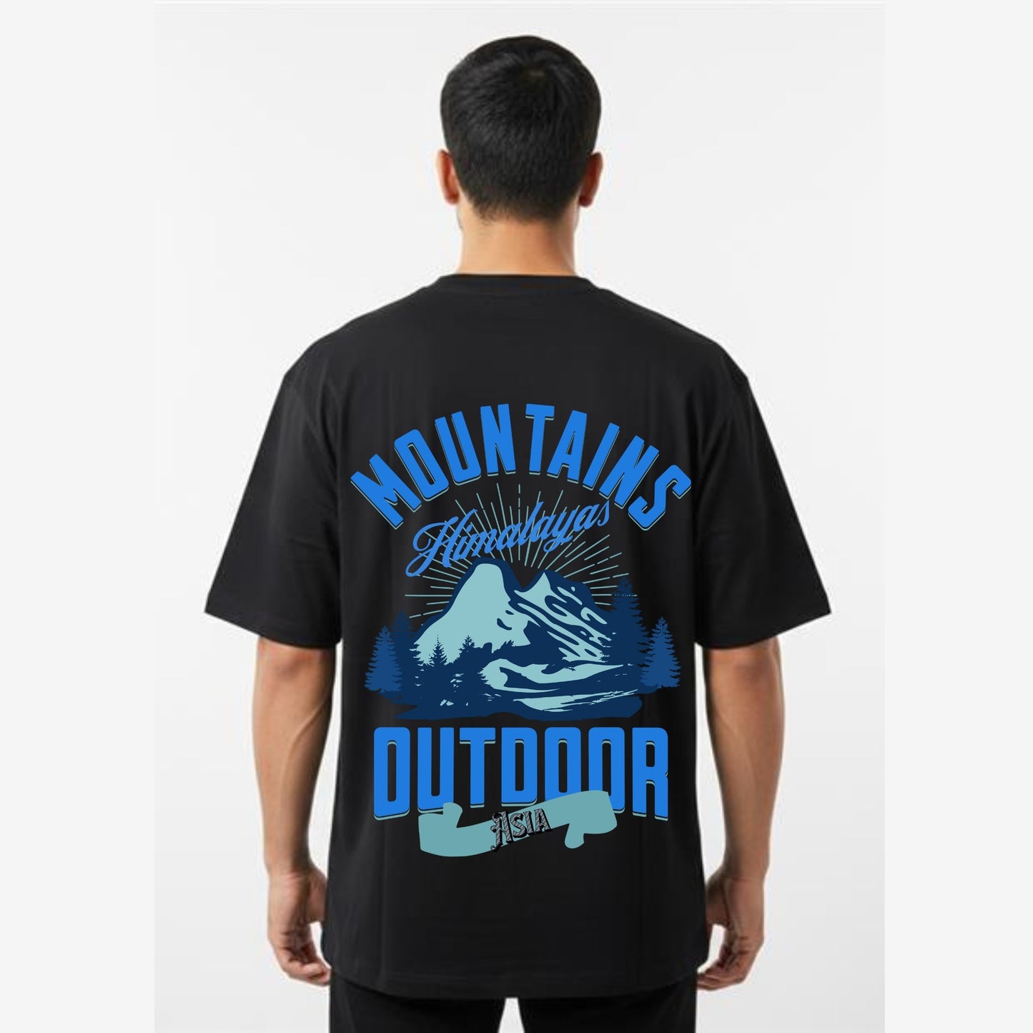 Men's Oversized T-Shirt With "Mountain Outdoor" Printed