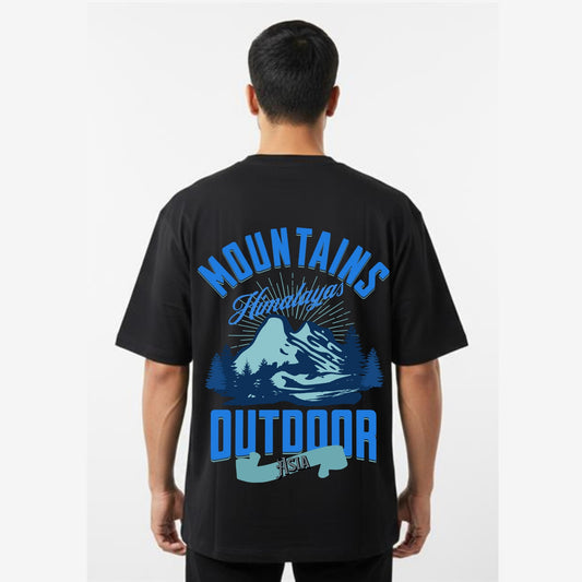 Men's Oversized T-Shirt With "Mountain Outdoor" Printed
