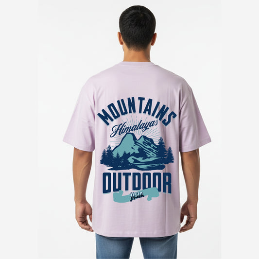 Men's Oversized T-Shirt With "Mountain Outdoor" Printed
