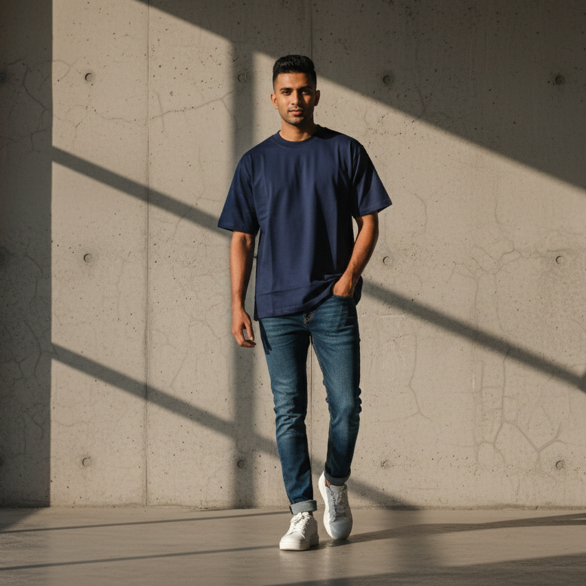 Men's Moonlight Blue Oversized T-Shirt