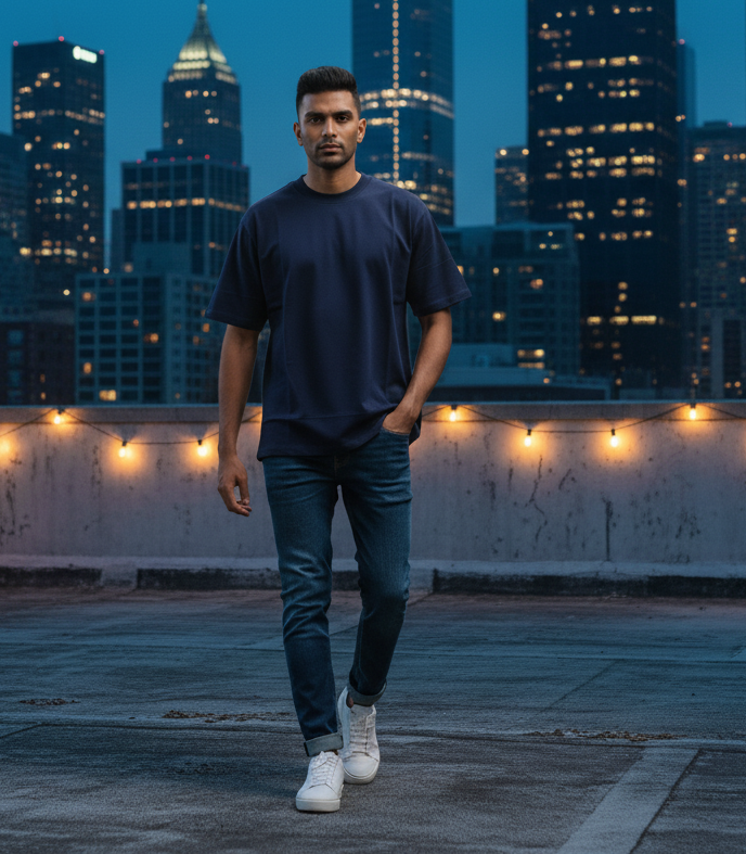 Men's Moonlight Blue Oversized T-Shirt