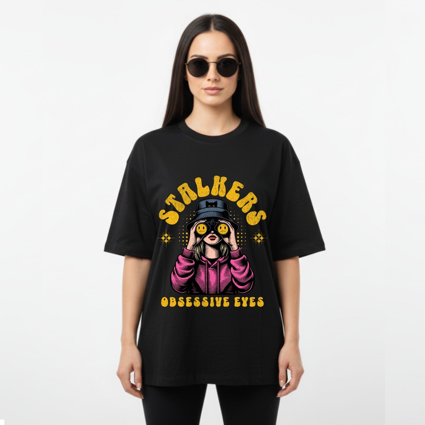 WoMen's Oversized T-Shirt With "stalkers" Printed