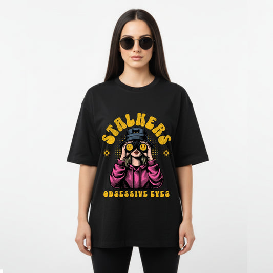 WoMen's Oversized T-Shirt With "stalkers" Printed