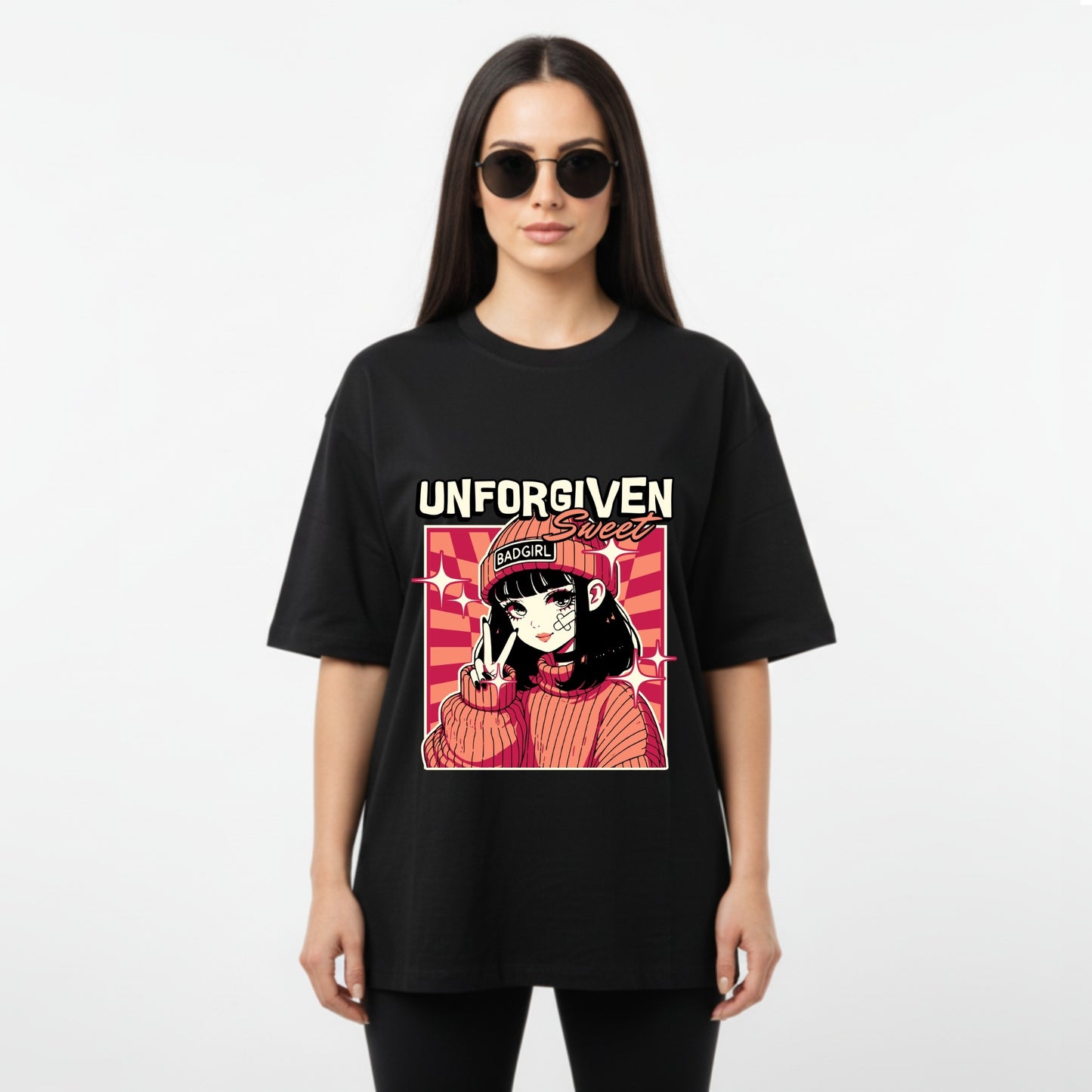 WoMen's Oversized T-Shirt With "Unforgiven" Printed