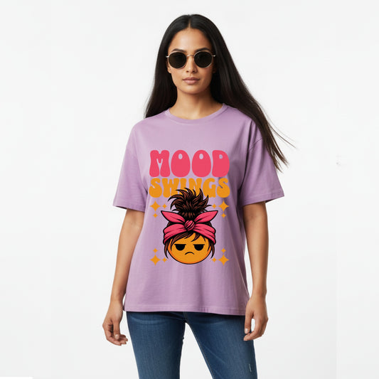 WoMen's Oversized T-Shirt With "Mood Swings" Printed