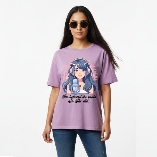 WoMen's Oversized T-Shirt With "She believed she could so she did" Printed