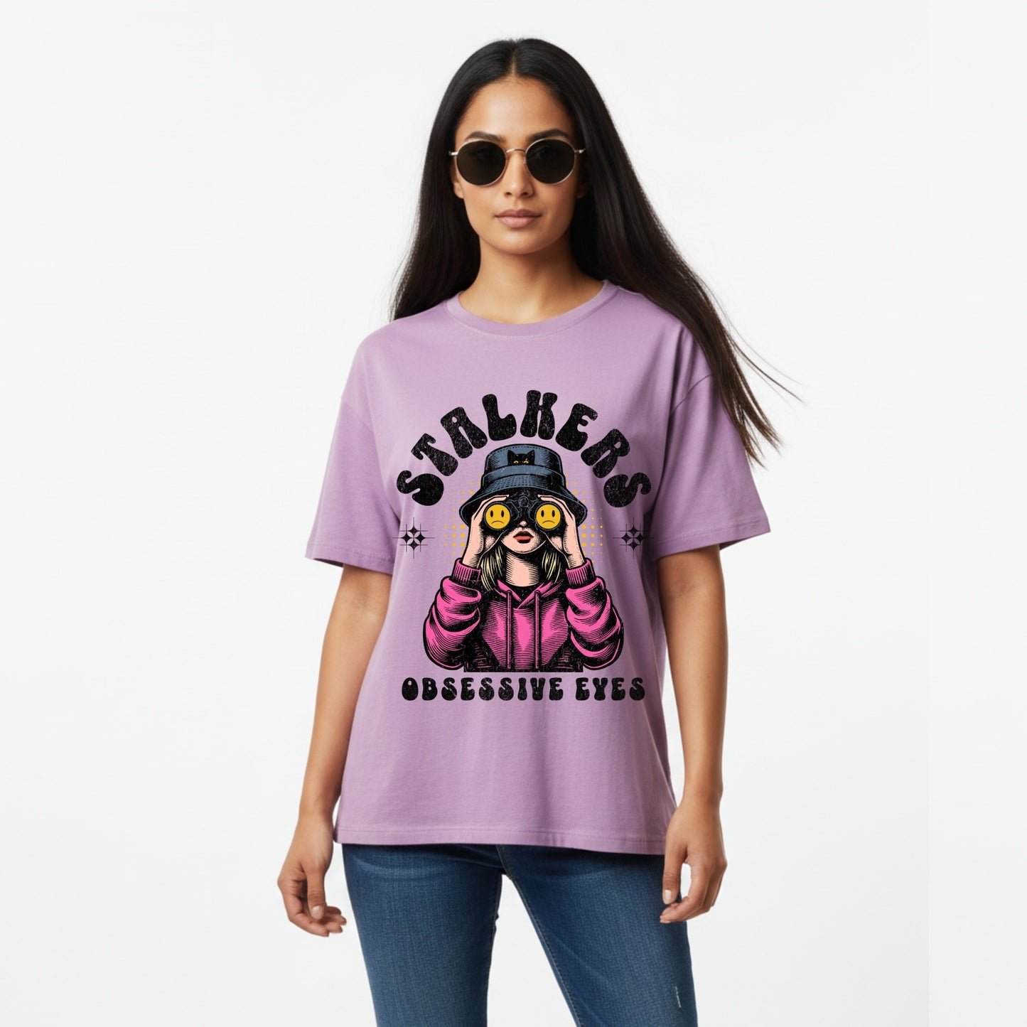 WoMen's Oversized T-Shirt With "stalkers" Printed