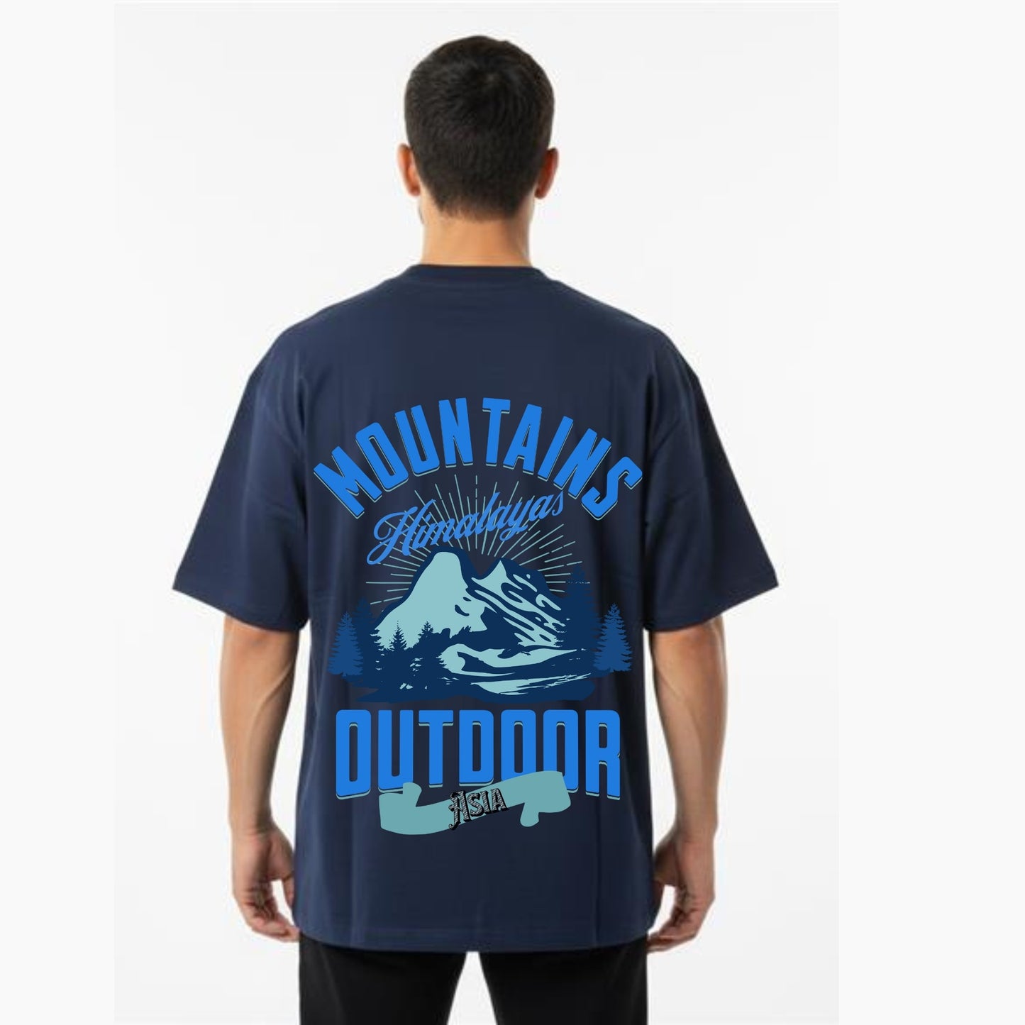 Men's Oversized T-Shirt With "Mountain Outdoor" Printed