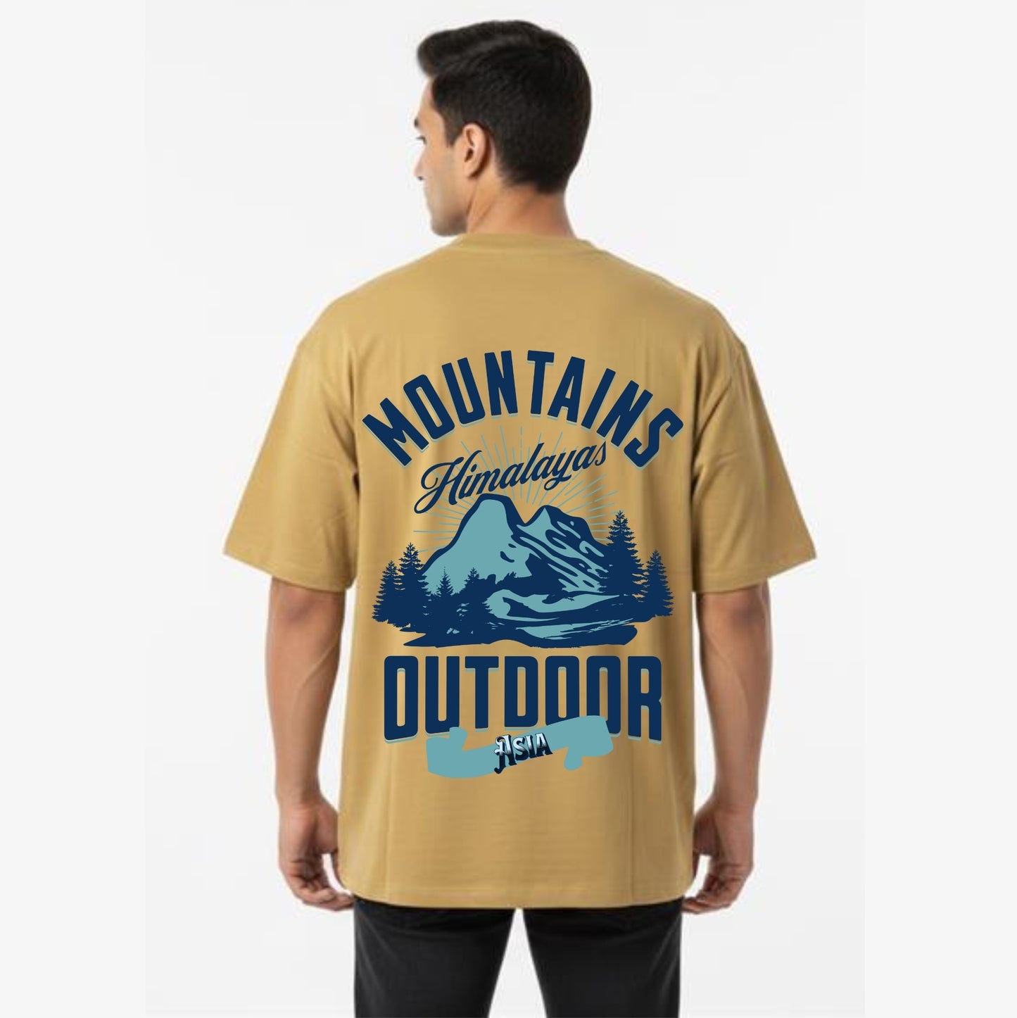 Men's Oversized T-Shirt With "Mountain Outdoor" Printed
