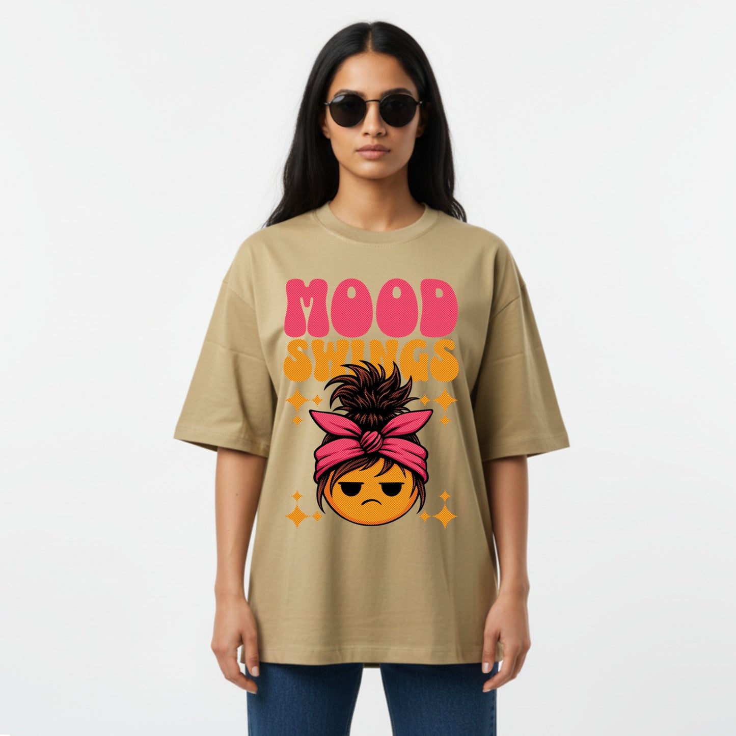 WoMen's Oversized T-Shirt With "Mood Swings" Printed