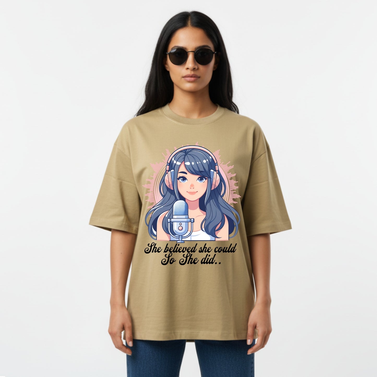 WoMen's Oversized T-Shirt With "She believed she could so she did" Printed