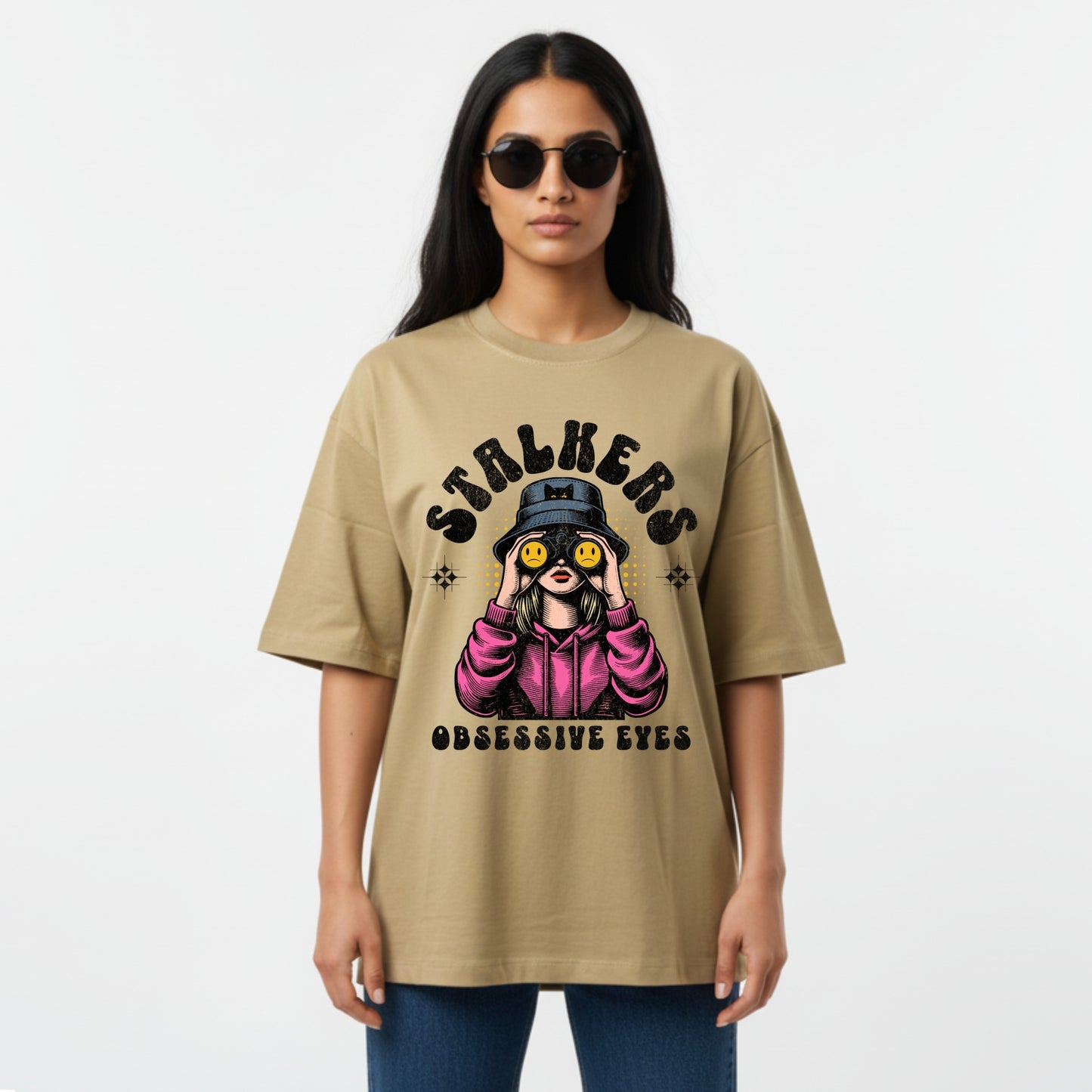 WoMen's Oversized T-Shirt With "stalkers" Printed