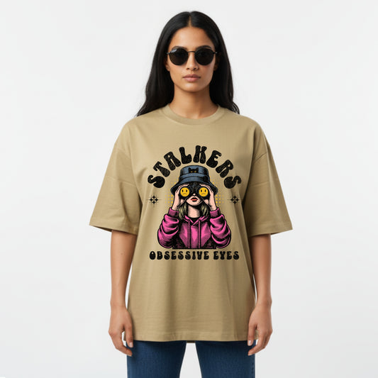 WoMen's Oversized T-Shirt With "stalkers" Printed