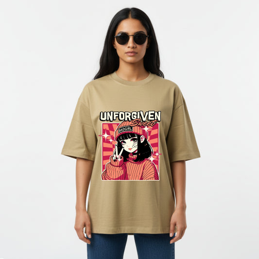 WoMen's Oversized T-Shirt With "Unforgiven" Printed
