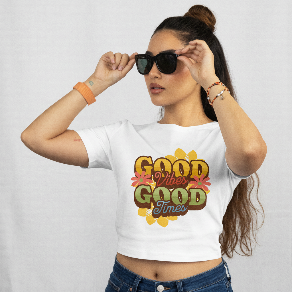 Crop Top With "Good Vibes Good Times" Printed