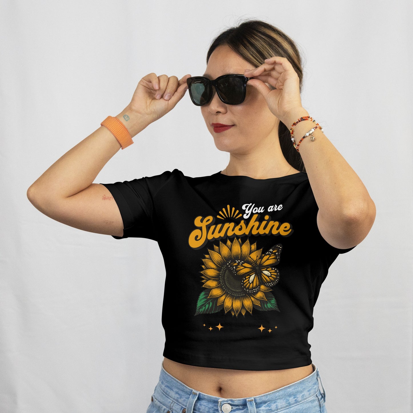 Crop Top With "you are sunshine - sunflower" Print