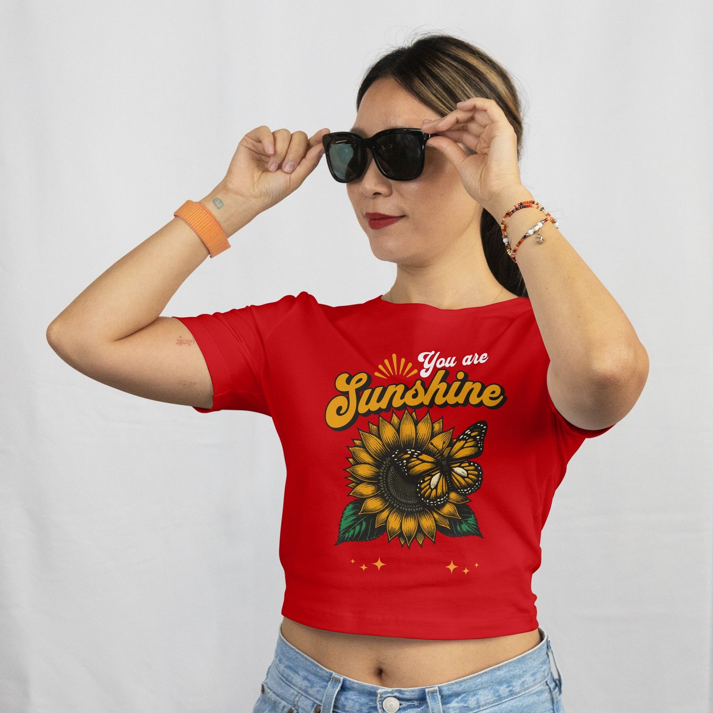 Crop Top With "you are sunshine - sunflower" Print