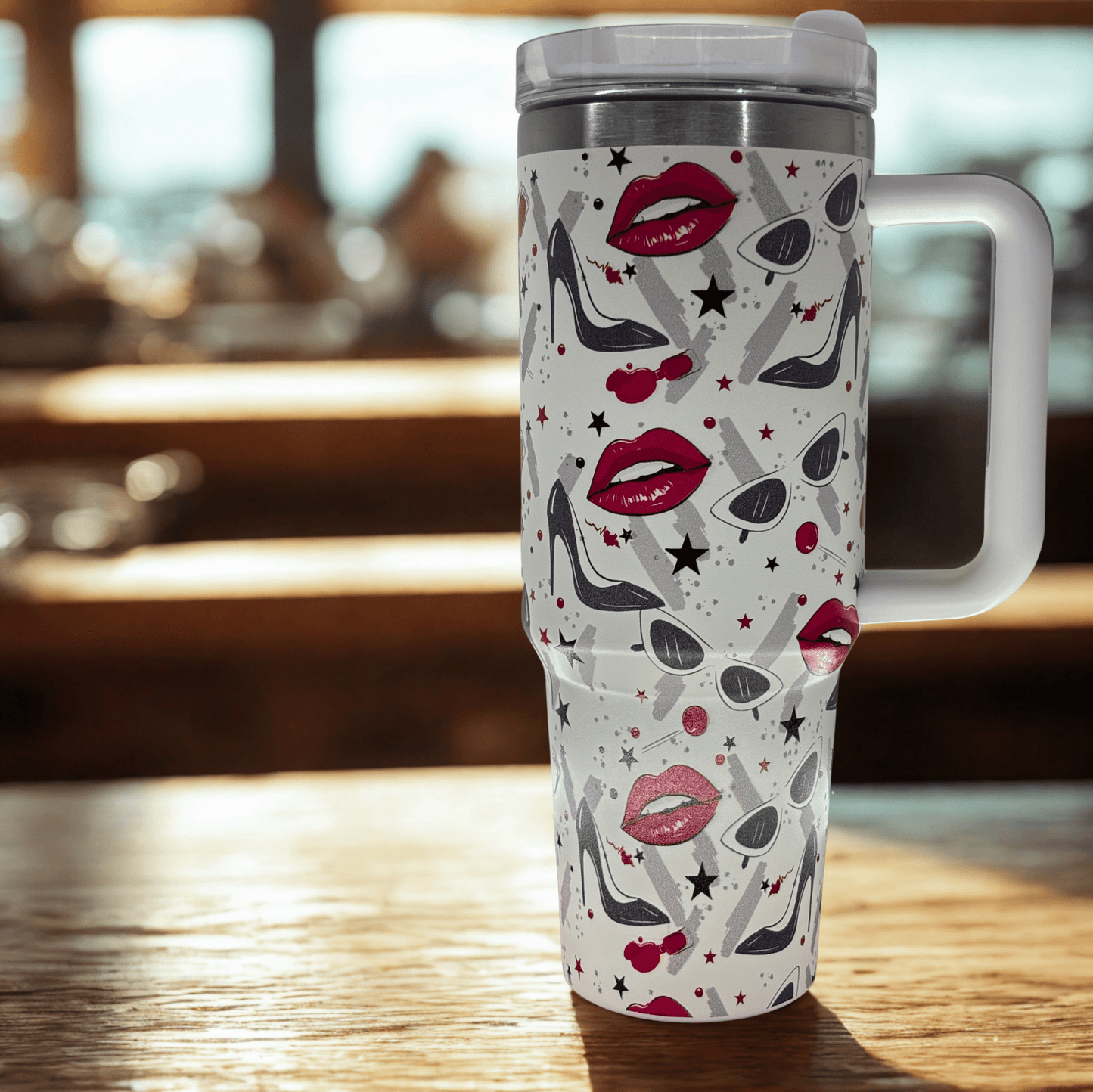 Tumbler With Beautiful Printed - Lips, Heels, Goggles - RoMan Creations