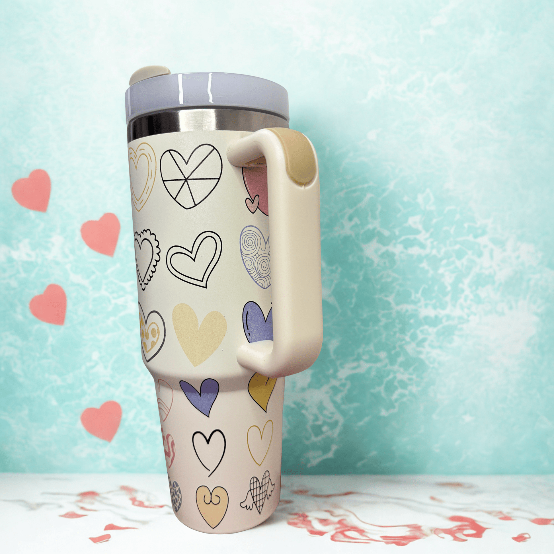Tumbler With Beautiful Printed - Multiple Hearts - RoMan Creations