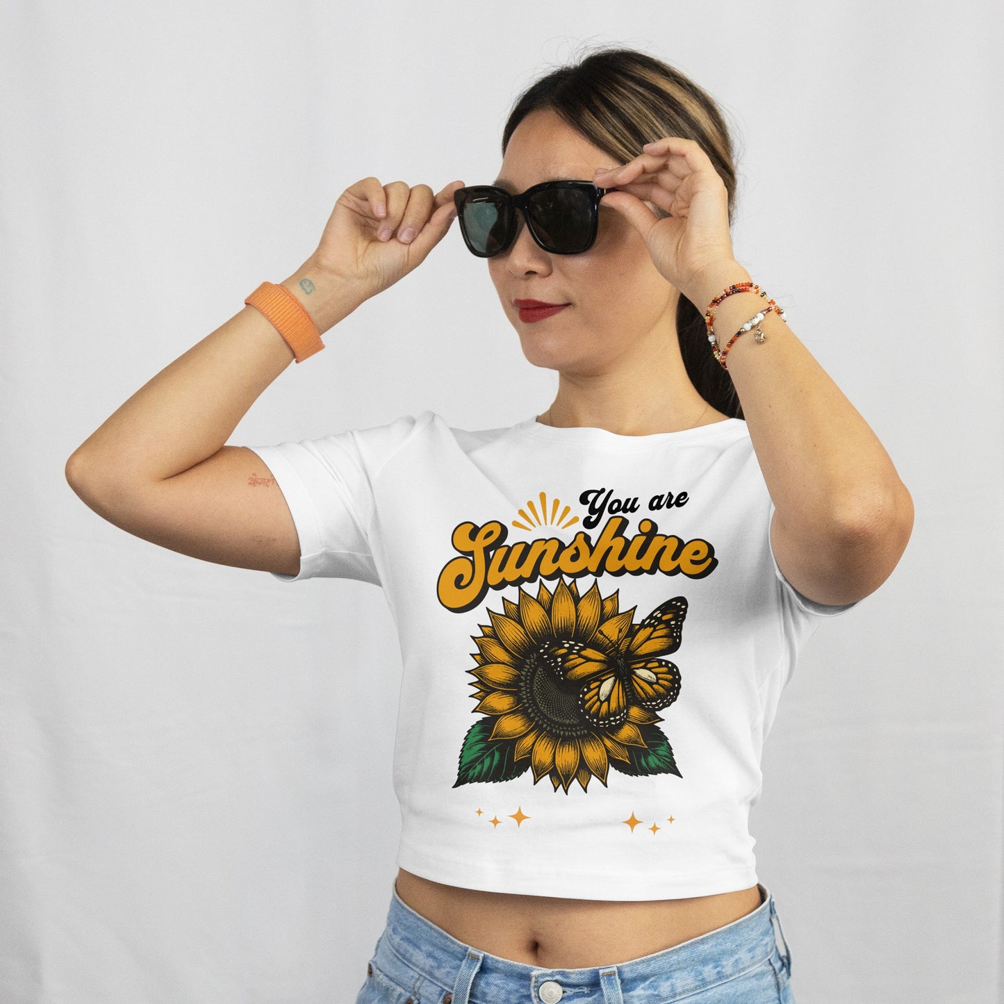 Crop Top With "you are sunshine - sunflower" Print