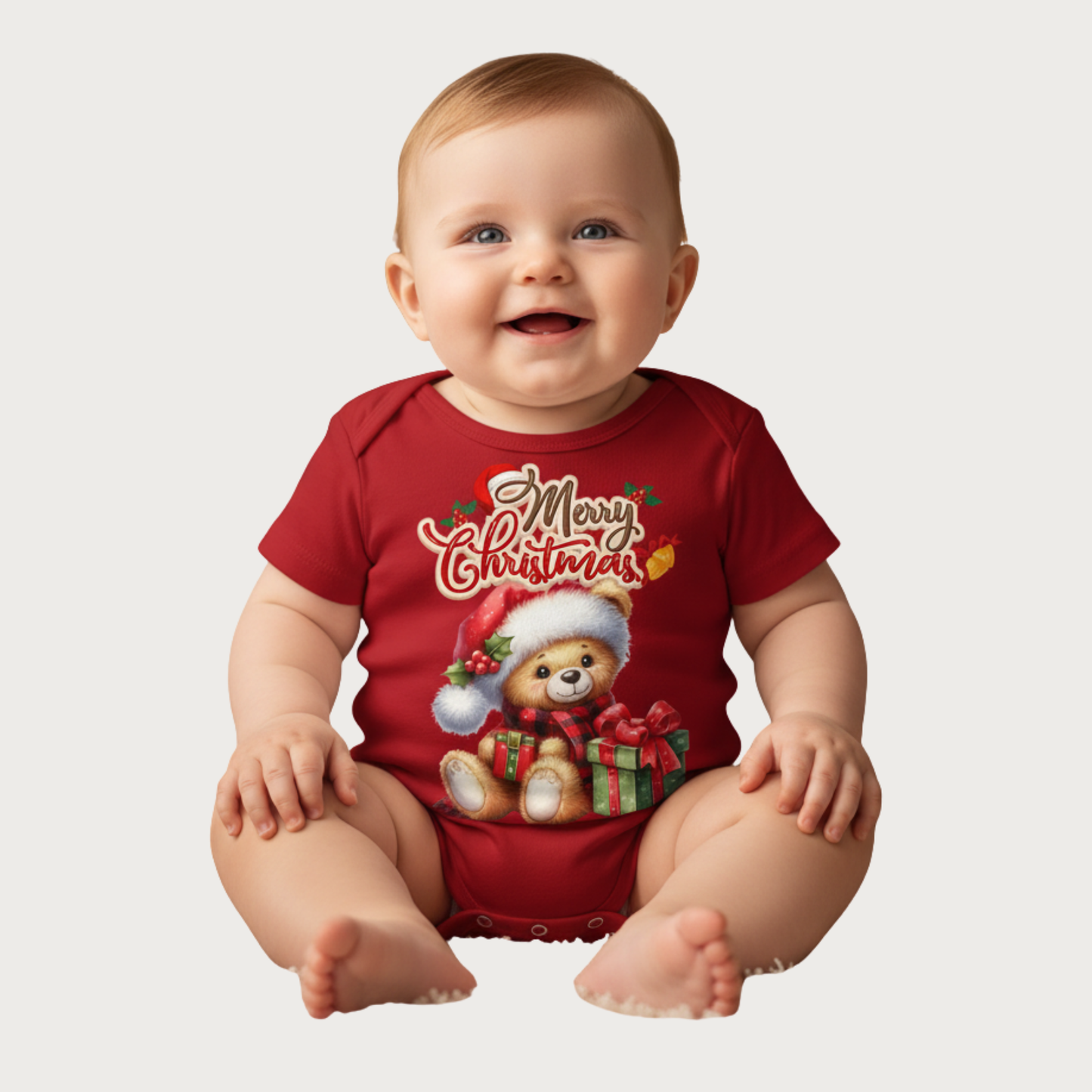 Special Santa Teddy Bear Christmas Design Onesies, Unisex Baby Romper